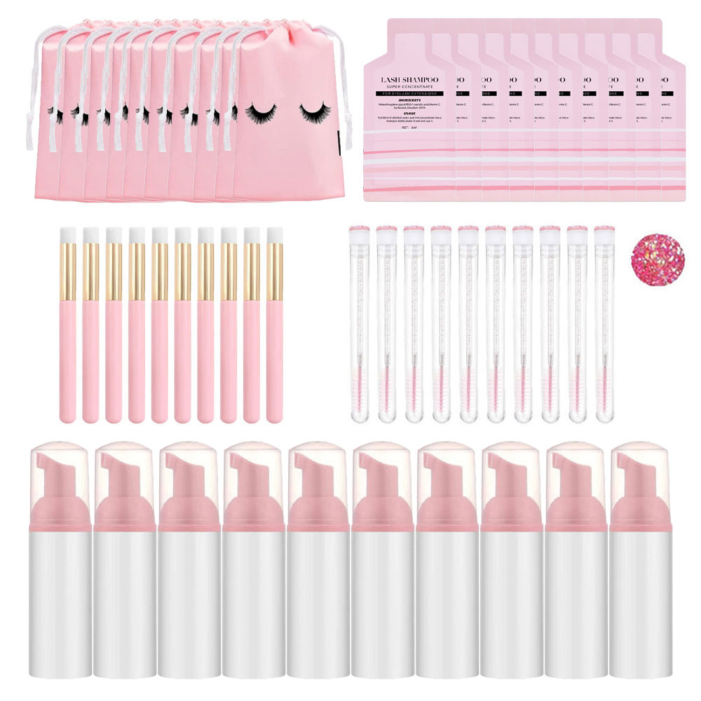 Eyelash Extension Wash Kit - まつげエクステンションシャンプーフォームキット 60 ミリリットル空の泡ポンプボトル濃縮まつげコームチューブ EVA 収納袋クリーニングブラシ