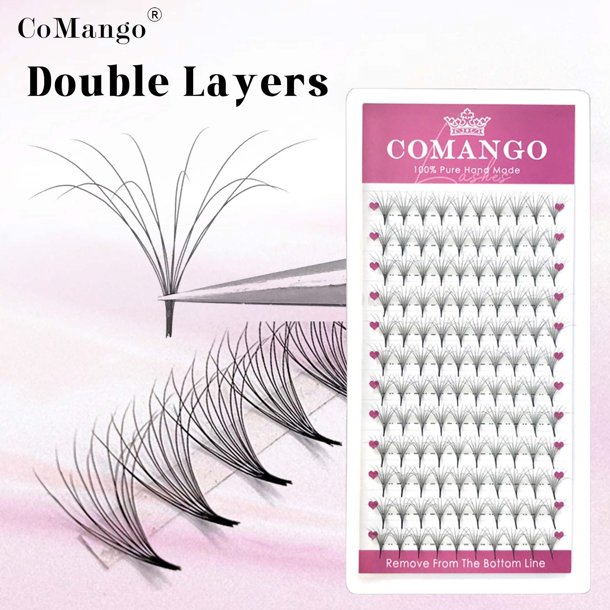 Eyelash Extension Hybrid - COMANGO かなり2層ふわふわプリメイドボリュームファンCD曲率バンドルブーケハイブリッドメガボリュームまつげエクステレディメイド長持ちつけつけまつげ