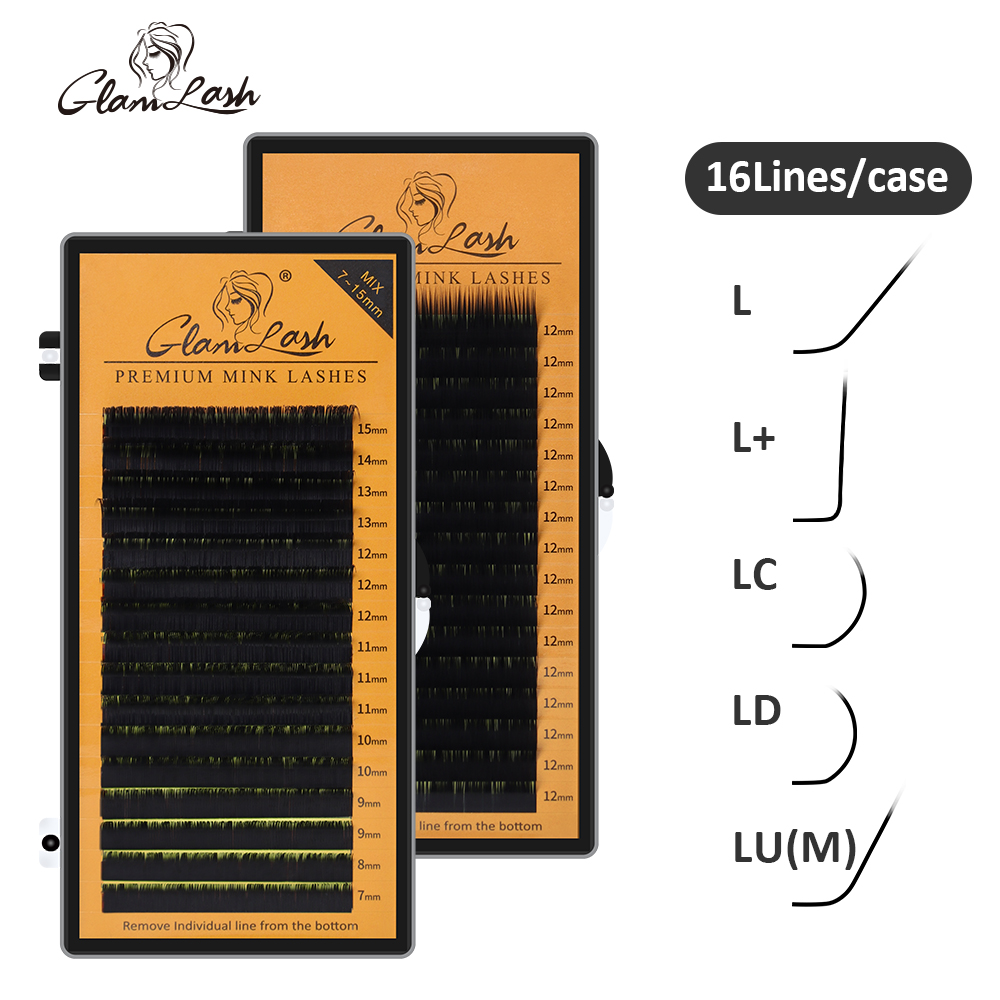 Eyelash Extension Hybrid - GLAMLASH L/L+/LC/LD/LU/M カールミンクまつげエクステ 16 行/トレイミックスマットブラック個別 N/L