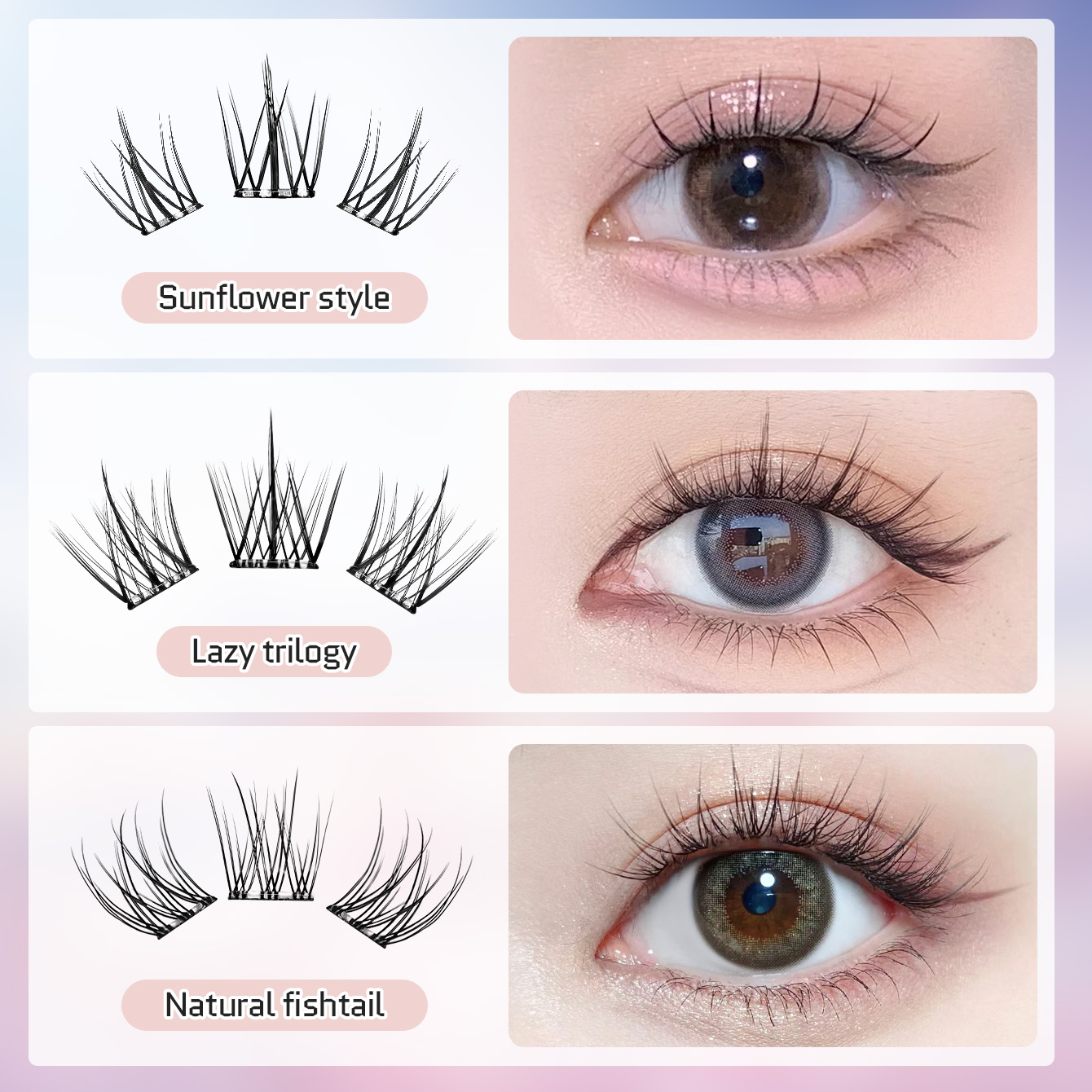 10列の大容量グルーフリーつけまつげ、シングルクラスター、1 - Eyelash Extension Single Lash のレビューと価格